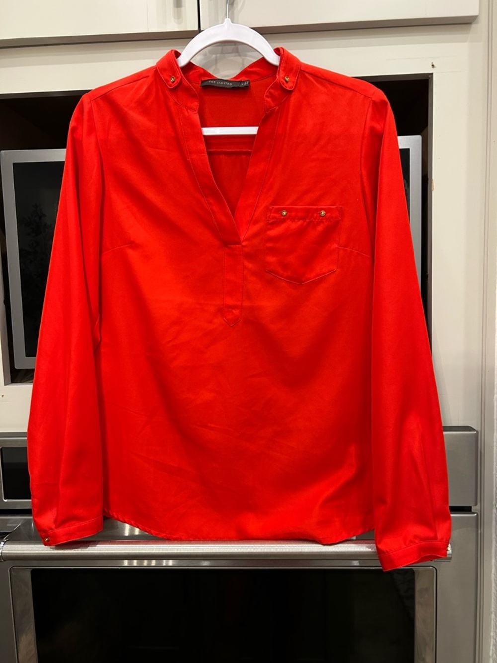 Limited Red Long-Sleeve Shirt with Band Collar